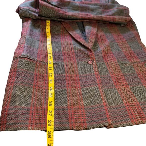 Vintage Plaid Wool Blazer Career Options Red Jacket Size 12 - Picture 8 of 8